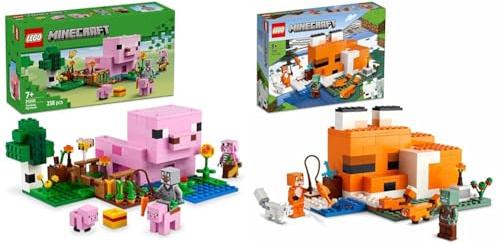 LEGO Minecraft The Baby Pig House + The Fox Lodge House Bundle Birthday Gifts for Kids, Boys and Girls 21268 + 21178