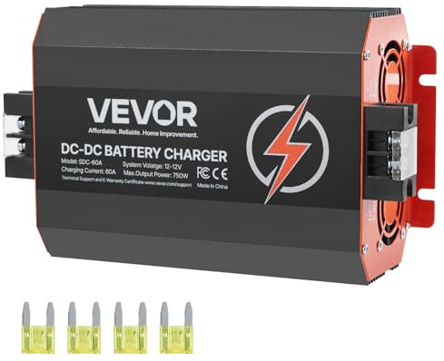 VEVOR 60 A 750 W Cargador Integrado de CC a CC de Batería con Carga Inteligente Multietapa para Baterías de Plomo-Ácido, Litio, AGM, Gel para Autocaravanas, Vehículos Comerciales, Barcos y Yates