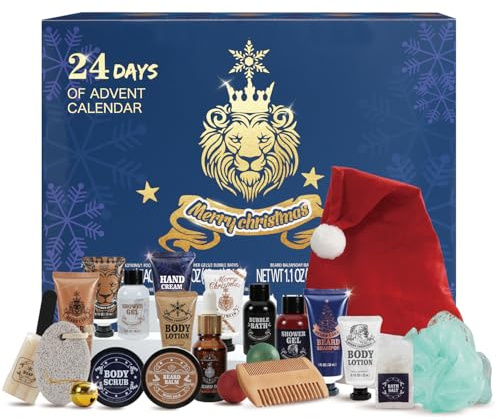 Rinse & Robust Weihnachtskalender-Adventskalender 2025 für Männer, 24PCS Bartpflege-Set für Herren, Bade-und Körperpflege-Geschenkset, Geschenke für Männer, Selbstpflege & Bad-Essentials