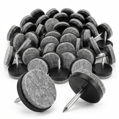 QWORK® 50 Pcs Protectores de Fieltro para Muebles, Ø 22 mm, Fieltro de 4 mm de Grosor - Almohadillas de Clavo para Patas de Silla y Suelo