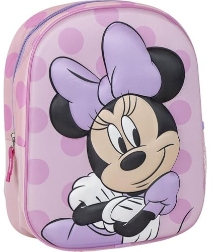Zaino originale Disney Minnie Mouse per bambini con motivo a pois rosa e fiocco viola | Zaino scolastico Minnie resistente e leggero per bambine in età prescolare e elementare