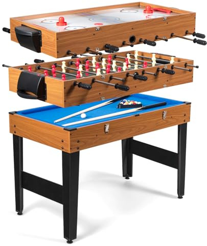 COSTWAY 3 en 1 Table de Baby-Foot avec 26 Joueurs & Hockey & Billard, Table de Jeu Empilable avec Marqueur & Accessoires Riches, Patins Antidérapants, Jouet d'arcade pour Fête Bar Salle de Jeux