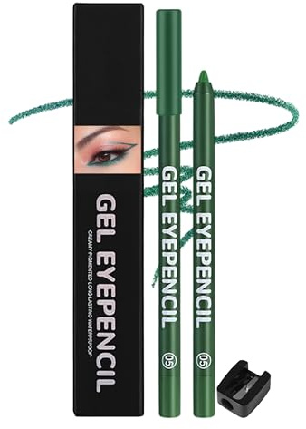 Erinde Krämig gel eyeliner, grön matt kajalpenna, vattentät och långvarig, torkbeständig, högpigmenterad, smidig applicering, med medföljande pennvässare, vässbar, för känsliga ögon, #05