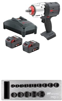 Ingersoll-Rand W7153-K22B-EU DXS2 20V Akku-Schlagschrauber 2-Batterie-Kit, 2170 Nm, Reibring mit DXS2 Sechskantantrieb metrisch Schlagstecknuss Satz, 15-teilig, Chrom-Molybdän-Stahl