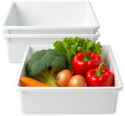 PALUPLUS 3 Vaschette Frigo in plastica Bianca da 15 Litri, Misura 50x35x12 cm, Bacinella professionale per conservazione alimenti, adatta per Ristoranti, Pescherie e Uso Domestico -005F -1,35