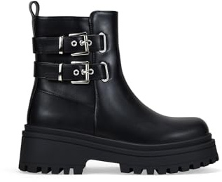 BOSANOVA Botines para Mujer con Dos Hebillas Decorativas y Suela grabada con cuña de 5.6 cm. Cierre con Cremallera Interior. Calzado para Mujer Negro 41