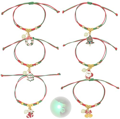 JYNVO 6 Piezas Pulseras de Navidad,Pulsera Amistad Navidad,Pulseras de Cuerda Trenzada,para Niña Mujer Regalo de Cumpleaños de Fiesta