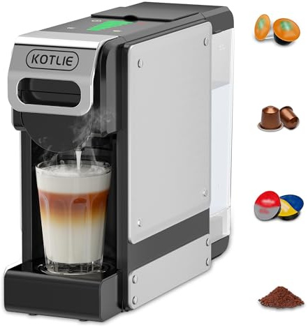 KOTLIE Macchina da caffè a capsule, macchina da caffè a capsule 4 in 1 per Nes Original/D*G/A MODO MIO e caffè macinato, quantità d'acqua regolabile su 7 livelli