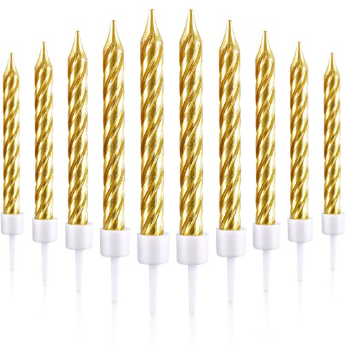 Sumind 100 Pezzi Candele di Compleanno a Spirale Dorate Candele Metalliche per Cupcake e Torte per Decorazioni di Compleanno, Matrimonio e Festa