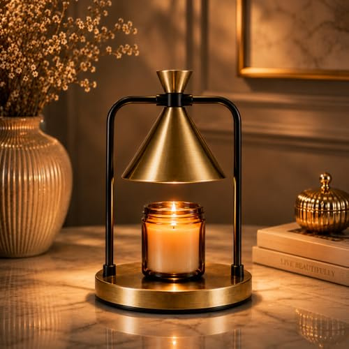 Suplexity Candle Warmer Lamp with Timer & Dimmer – Modern Flameless Candle Lamp Warmer for Jar Candles, Black & Brushed Gold Metal Design, Luxury Home Fragrance Decor Gift