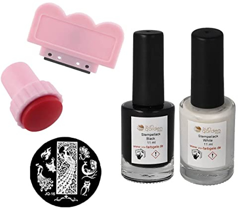 Stempelset, 2x Stempellack, Stempel - Scraper - Stempelschablone - Stamping Kit