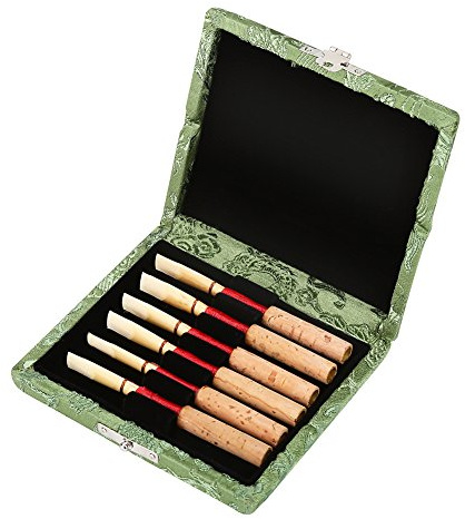 Oboe Reed Case de Estuche Funda de Caja de Cañas Oboe, Protege contra la Humedad Madera + Funda de Tela de Seda Reed Case Holder Caja de Alenamiento para 6 Pcs Oboe Reeds Arce de Madera(Verde)