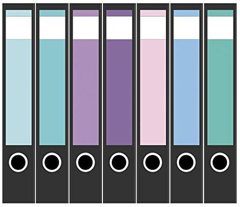 Ordneretiketten | 7 Aufkleber für schmale Akten-Ordner | Farb-mix Set 2 | selbstklebende Design Akten-Etiketten | Deko Sticker für Rückenschilder Ordnerrücken | zum Beschreiben