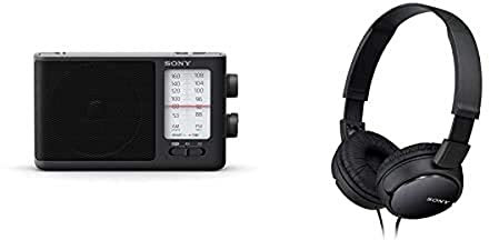 Sony Icf506.CED - Radio Portátil (FM/Am De Sintonización Analógica con Auriculares, Asa De Transporte, Adaptador Ca) Negro+ Mdr-Zx110 - Auriculares Cerrados, Negro