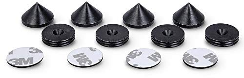 Precisiongeek - Lautsprecher Spikes Schwarz Stahl und Montage-Pad selbstklebend, Unterlagen für Lautsprecher, Schwingungsdämpfer HiFi, Schwarz Stahl, Shlank 20mm Durchmesser, Box - Satz von 4 Stück