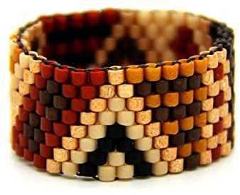 Delica-Glasperlen-Ring in Gold- und Natur-Nuancen, gewebter breiter Bandring Peyote flexibler Perlenring Ethnostyle #056 Formina