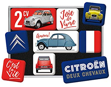 Nostalgic-Art Retro Kühlschrank-Magnete, Citroen – 2CV – Geschenk-Idee für Auto Zubehör Fans, Magnetset für Magnettafel, Vintage-Design, 9 Stück