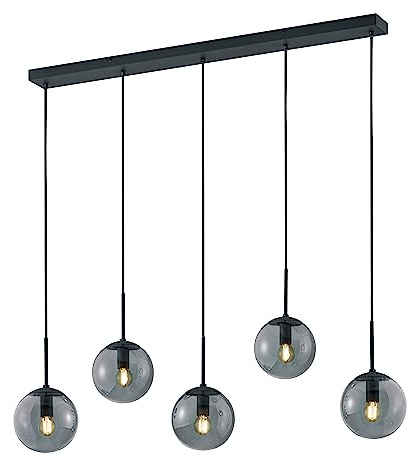 Trio Leuchten Pendelleuchte Balini 308500542, Metall Anthrazit, Glas rauchfarbig, exkl. 5x E14