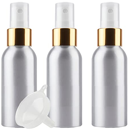 ZEOABSY 3 Piezas Pequeño 100ml Spray de Aluminio Plata Botella de Spray Vacía con Pulverizador Oro/Blanco de Niebla Fina Atomizador para Perfume Aromaterapia Agua Líquidos Tamaño de Viaje