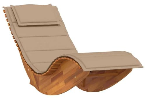 Jkghdrt Schaukelliege mit Auflage Massivholz Akazie, ergonomische Sonnenliege Holz für Garten, Terrasse oder Pool, stabiles Latten-Design für Belüftung, sicheres Schaukeln mit Bodenstopper