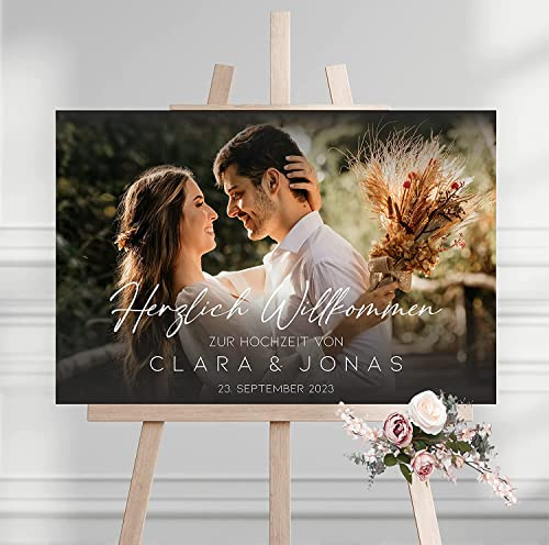 Manschin-Laserdesign Willkommensschild Aluverbund personalisiert - selbst gestalten - Made in Germany - Welcome Willkommen Schild für Hochzeit, Geburtstag und alle Anderen Feste (Aluverbund, 45x30cm)