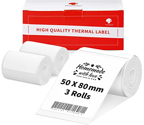 3 Rolls Phomemo M120/M110 Labels, 1.97 x 3.15 Inches (50 x 80 mm) Thermal Label Paper for Phomemo M120/M110/M200/M220 Label Printer, Thermal Label, White Thermal Paper, 100 Labels/Roll