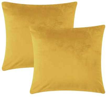 AMEHA Velvet Cushion Covers 45 x 45 cm Set of 2 Square Throw Pillow Cases Decorative Bedroom Cushion Covers for Sofa Living Room Car with Invisible Zipper (Ochre, 18 x 18 Inch)