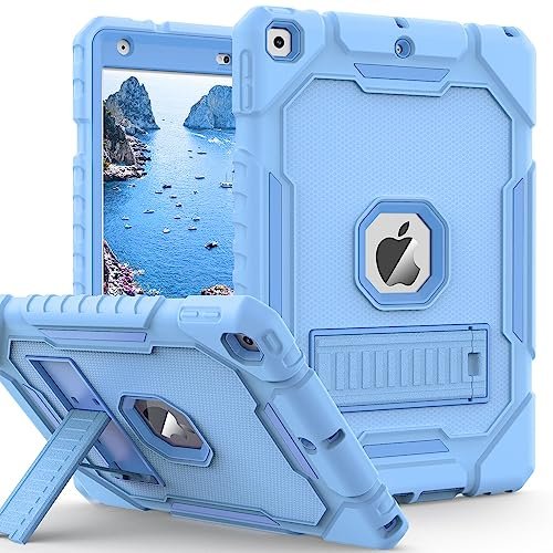 ZoneFoker Case for iPad 9th/8th/7th Generation 2021/2020/2019(10.2 inch), Heavy Duty Military Grade Shockproof Rugged Protective 10.2 Cover with Built-in Stand for iPad 9 8 7 Gen (SkyBlue)