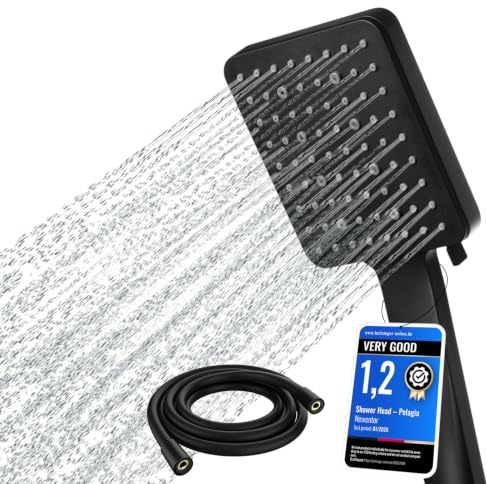 High Pressure Shower Head and Hose Set, Shower Head with 6 Mode | Rainfall Large Shower heads, Universal Shower Head for Bathroom, Handheld Shower Head with Hose 1.5M, Black