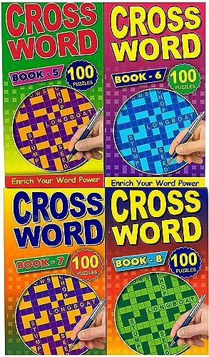 Set of 4 Crossword Puzzle Books Bumper 112 Pages Travel Activity Adults Brain Games