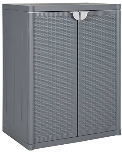 ADWOA Gartenschrank Grau 65x45x88 cm PP Rattan-Optik Kommode Balkonschrank Wetterfest