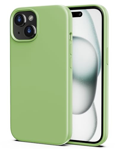 TIIXXA - Custodia in silicone per iPhone 15, custodia protettiva ultra sottile e antiurto in silicone liquido, con rivestimento in microfibra antigraffio, 15,5 cm, colore: verde menta