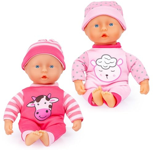 Bayer Design 92002AF Babypuppe 20 cm, 2 Stück, weicher Körper, handliche Größe, mit niedlichem Outfit und Sticker