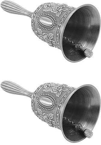 Fegtrty 2X Hand Glocke, Metall Ton Hand Service Anruf Glocke Tisch Glocke Tee Abendglocke Spielglocke, Weihnachten Glocke Silber