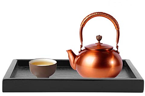 WGFOIP Vassoio in Legno, Vassoio per Servire con Bordo Antiscivolo in Legno Massello, Design Rettangolare per Caffè, Snack e Pranzo, Colore Nero