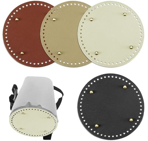 Realand 4 piezas de fondo redondo de gran tamaño para ganchillo, con agujeros para moldear bolsas de bricolaje, suministros de fabricación de bolsos de cuero, fondos de cesta de ganchillo para base de