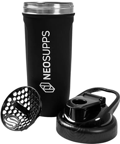 Neosupps Edelstahl Protein Shaker 900 ml - BPA- und DEHP-freier Premium Eiweiß Shaker, lebenslange Haltbarkeit - mit Sieb für cremige, klumpenfreie Shakes - Shaker für Proteinshakes