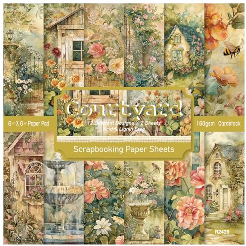 ZAKHSE Motivpapier zum Basteln, 48 Bögen Designpapier 15,2x15,2cm Blumenmuster Einseitig Bedruckt Scrapbooking Papier, 12 Muster, Bastelpapier Bunt Dekorpapier DIY Handwerk Scrapbook Zubehör