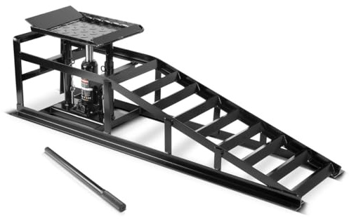 STAHLWERK Hydraulische Auffahrrampe GTH-14 ST mit 5 Tonnen Tragkraft Auffahrbock mit Wagenheber | höhenverstellbare Auto-Rampe | Pkw-Rampe | Kfz-Bock