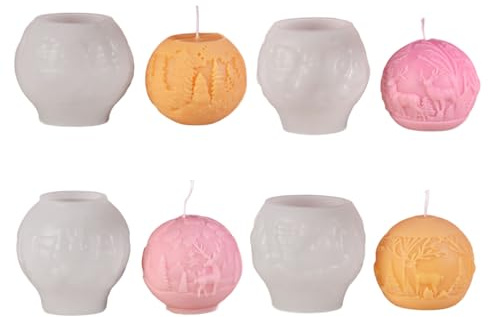 Meiliyizu Lot de 4 moules à bougie en silicone avec boules de Noël pour bougies, savon, décoration de Noël, ornements en plâtre, chocolat, résine époxy