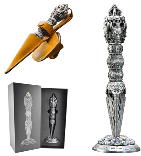 Zauberstab-Würfelset, 7-in-1-Zinkset mit Ledertasche, metallisches Schädeldesign, Dämonen-Design, für Dungeons und Drachen, silberfarben
