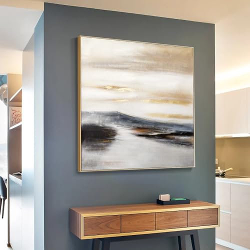 Belunara® Ölgemälde auf Leinwand Goldene Horizonte - Abstrakte Bilder Leinwand - Ölbilder auf Linwand handgemalt - Lenwandbild Abstrakt - Bilder abstrakt modern