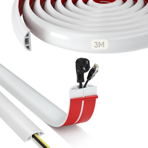 Cable Trunking Cover Wire Trunking 3M Length Cable Conduit Trunking for Wires Self Adhesive Cable Tidy Animal Proof Outdoor Office Home Factories Garages Flexible Wires Hider for Floor Wall (White)