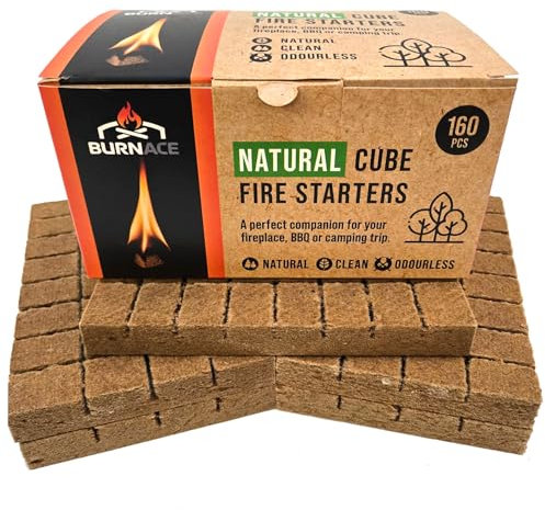 BURNACE Natural Cube Fire Lighters/Fire Starters - 160 Camping Firelighter Pack - Fireplace's, Stoves or BBQ's