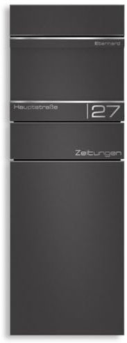 Metzler Alves 2 Boîte aux lettres sur pied avec compartiment à journaux | Acier de qualité supérieure, revêtement par poudre en mica de fer DB 703 | Gravure laser individuelle, abaissement