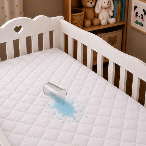 Lakhmaali Protector de colchón acolchado impermeable para cuna, 4 capas superabsorbente, falda ajustable extra profunda de 35 cm, hipoalergénico y transpirable, fundas de colchón lavables para uso
