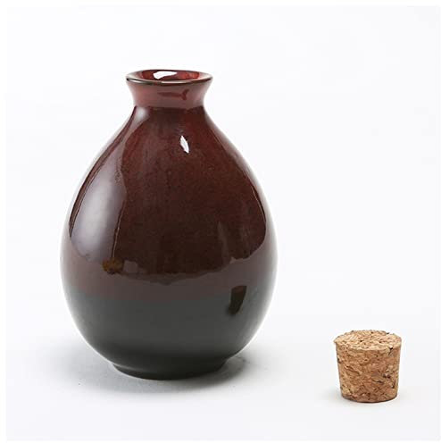Hip Flask 250ml Sake Distribution Wine Pot Liquor Warmer Household Ceramic Bottle Barware Flagon Small Stoup Pot with Cork Hip Flasks for Women(Red)