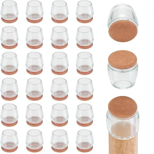 NAHUAA 24 Pcs 27-35mm Chair Leg Floor Protectors Silicone Chair Leg Caps Transparent Chair Leg Covers Round Furniture Pads Floor Protectors with Felt Pads for Hardwood Floors/Tile from Scratches