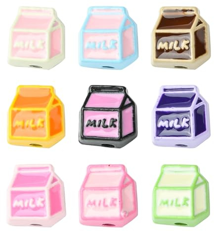 Airssory 45 cuentas de aleación de 9 colores para caja de leche, para hornear, caja de bebidas, vasos, espaciadores de botellas, cuentas sueltas para manualidades, pulseras, collares, manualidades