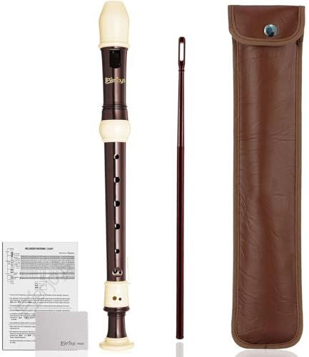 Sopran-Blockflöte Deutscher Stil C-Klappe ABS 8-Loch-Flöte Abnehmbare 3tlg. Kinderblockflöte mit Tasche, Reinigungsstab und Grifftabelle für Anfänger Schüler Erwachsene